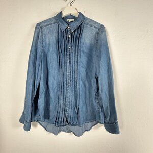Sundance Womens Blue Tencel Pintuck Pleated Button-Up Long Sleeve Shirt Large